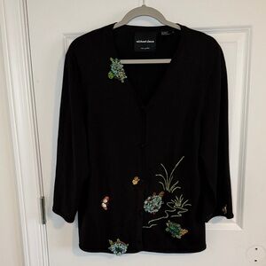 Michael Simon New York Vintage 2002 Jewelled Turtles Cardigan Silk Blend Size XL